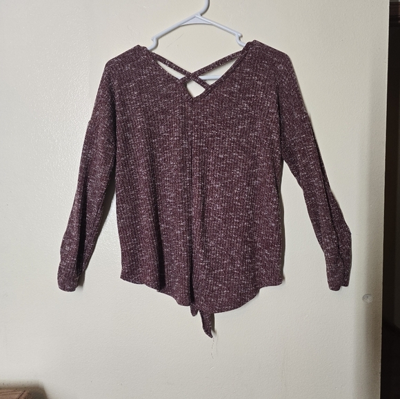 Bobbie Brooks Purple Long Sleeve Tie Front Blouse - Picture 4 of 4